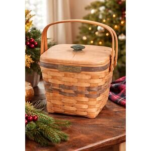 Vintage Longaberger 1995 Christmas Cranberry Basket w Lid Handle Liner USA